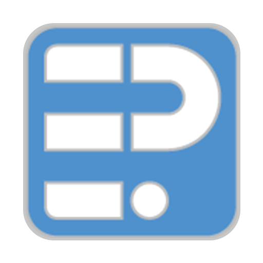 Rounded blue square with grey outline and a white design inside that represent the letters "E" and "P"