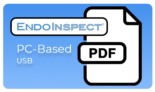 blue gradient rectangle with a PDF icon, "EndoInspect" logo, and the text, "PC-Based USB