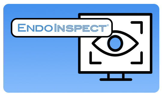 blue gradient rectangle with monitor and eye icons, with the "EndoInspect" logo